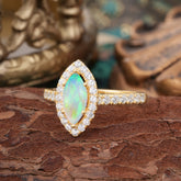 Classic Marquise Cut Opal  Halo Engagement Ring